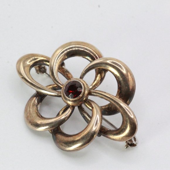 SYMMETALIC STERLING SILVER GARNET MARCASITE PIN - Picture 2 of 9
